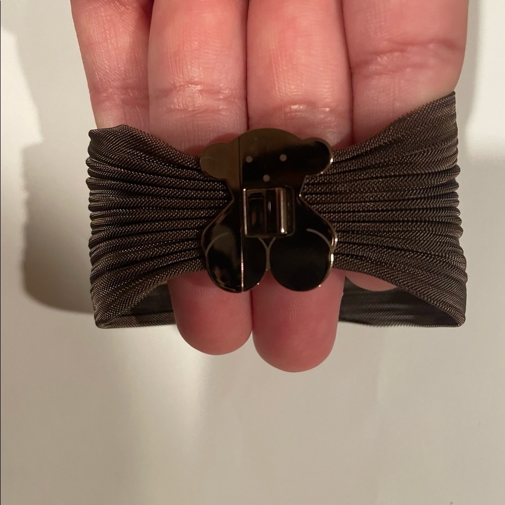 TOUS brown mesh stainless steel fashion bracelet cuff with bear clasp like new
